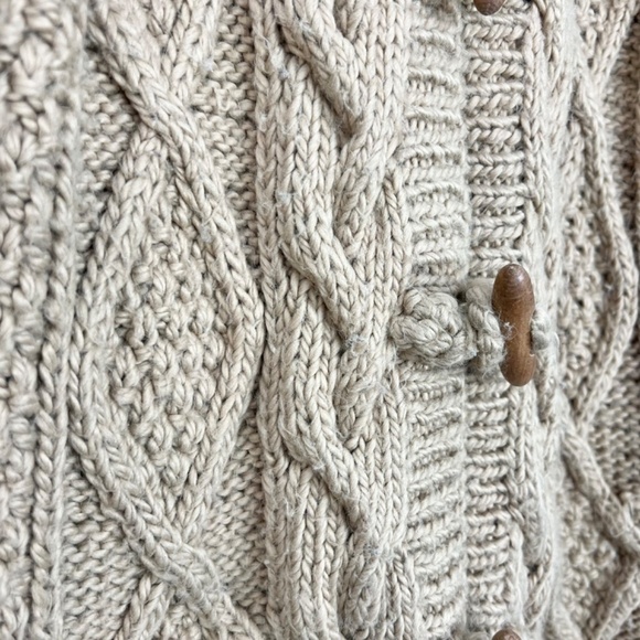 Ryan New York Korea chunky cable knit tan hooded fisherman cardigan sweater - Picture 8 of 10